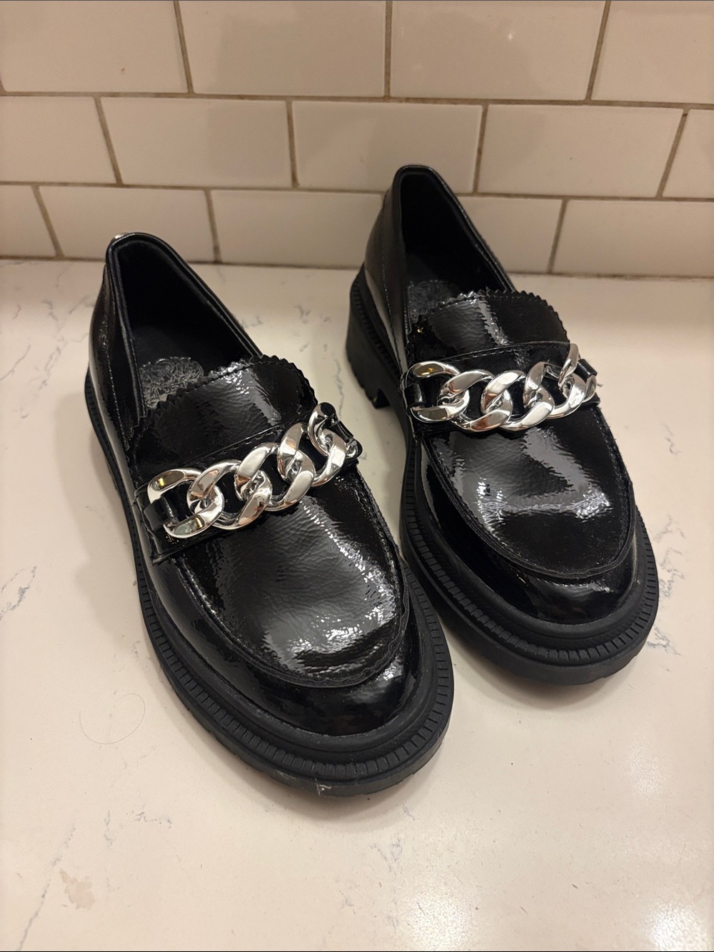 Vince Camuto Black Kids Dress Loafers with Gold Accent